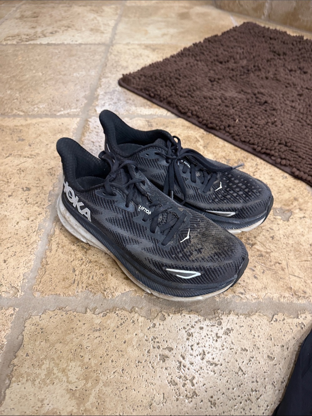 Hoka Men's Black Athletic Running Shoes with White Accents